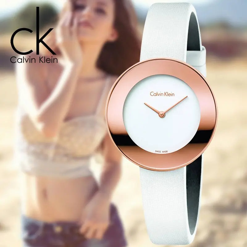  Shop Authentic Calvin Klein Chic White Dial White Leather Strap Watch for Women - K7N236K2 - Luxxuri