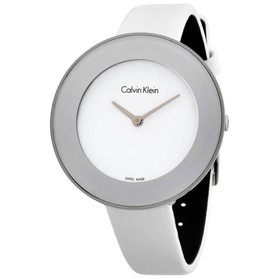  Shop Authentic Calvin Klein Chic White Dial White Leather Strap Watch for Women - K7N23TK2 - Luxxuri