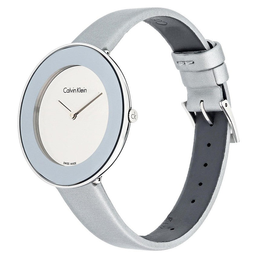  Shop Authentic Calvin Klein Chic Silver Dial White Leather Strap Watch for Women - K7N23UP8 - Luxxuri