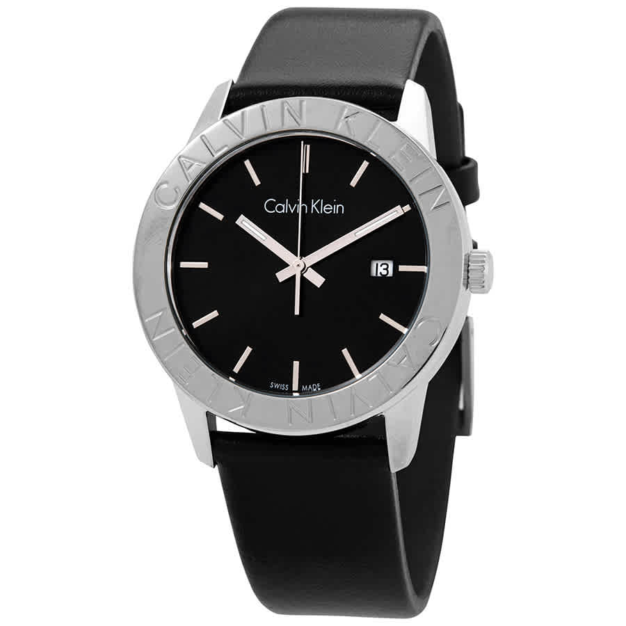  Shop Authentic Calvin Klein Steady Black Dial Black Leather Strap Watch for Women - K7Q211C1 - Luxxuri
