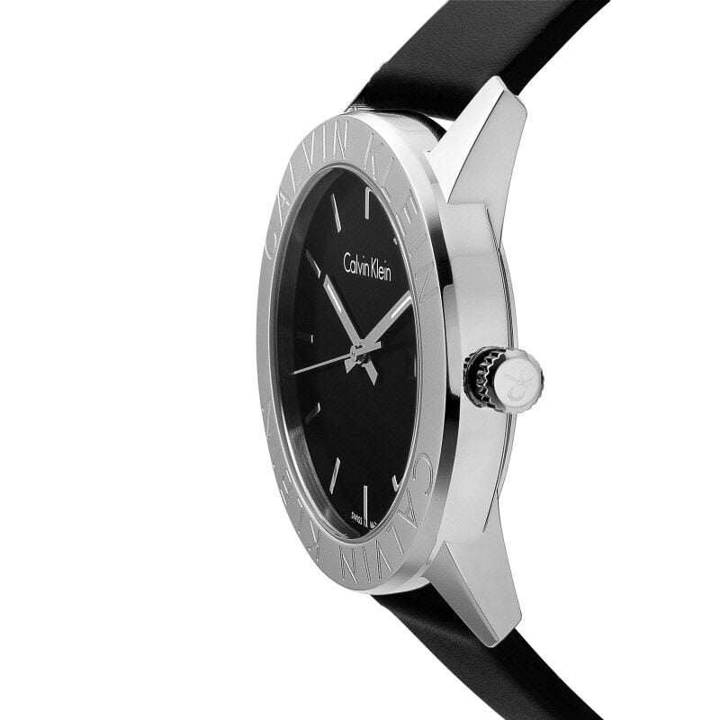  Shop Authentic Calvin Klein Steady Black Dial Black Leather Strap Watch for Women - K7Q211C1 - Luxxuri