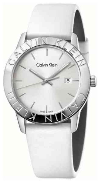  Shop Authentic Calvin Klein Steady Silver Dial White Leather Strap Watch for Women - K7Q211L6 - Luxxuri