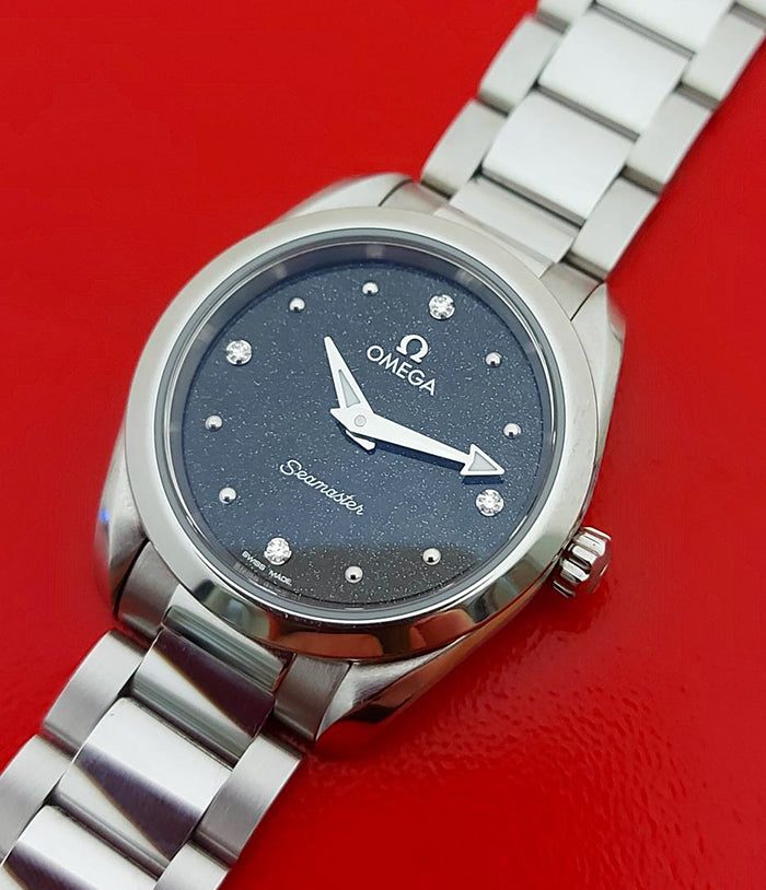  Shop Authentic Omega Seamaster Aqua Terra Quartz Diamond Black Dial Silver Steel Strap Watch for Women - 220.10.28.60.51.001 - Luxxuri