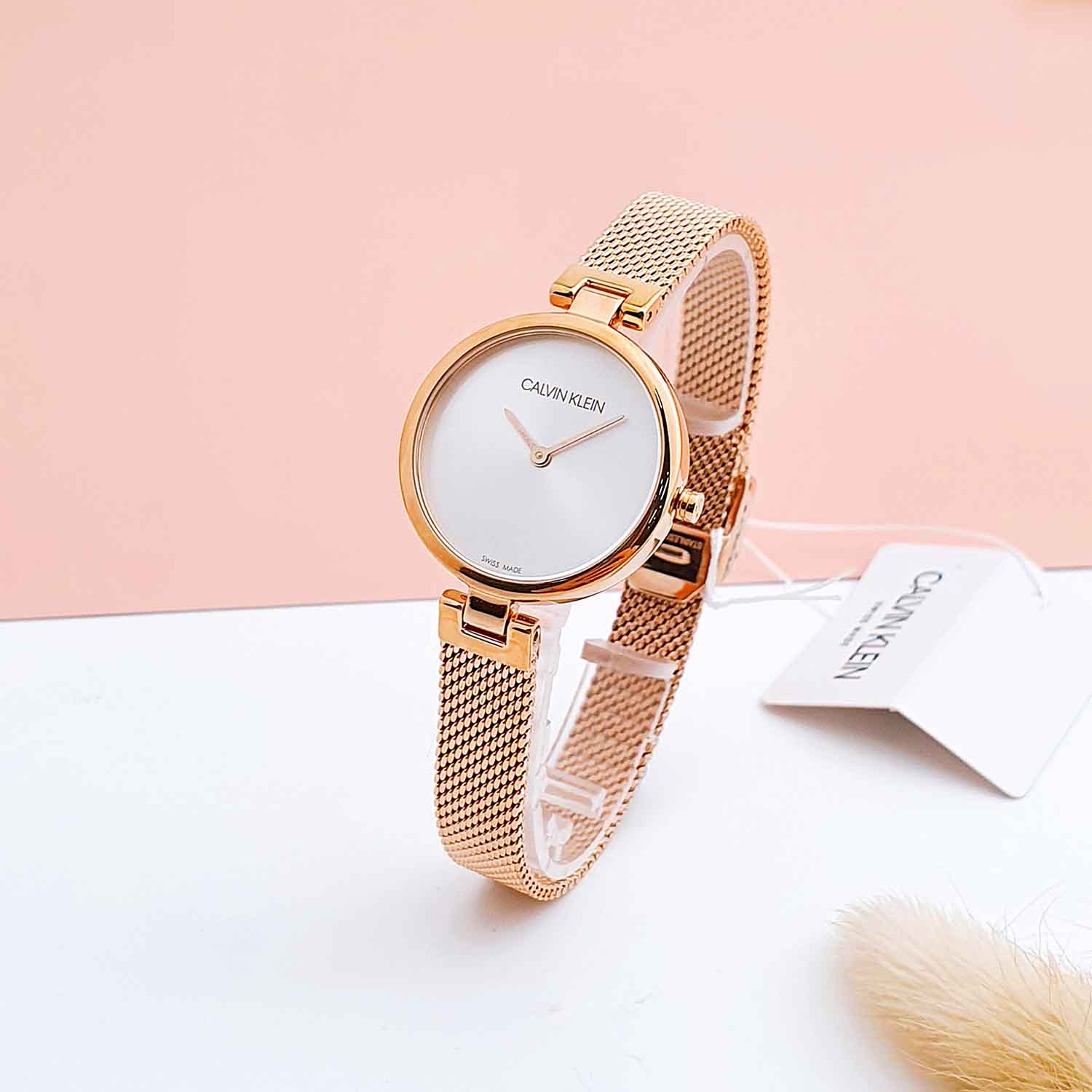  Shop Authentic Calvin Klein Authentic Silver Dial Rose Gold Mesh Bracelet Watch for Women - K8G23626 - Luxxuri