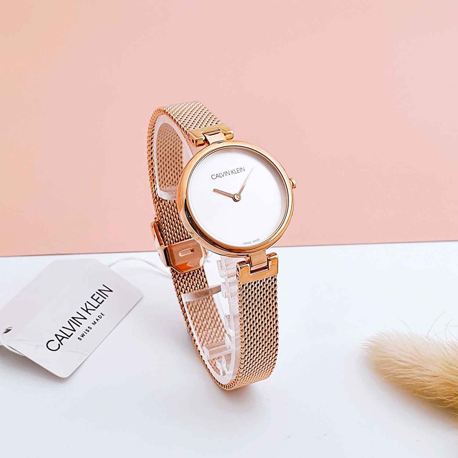  Shop Authentic Calvin Klein Authentic Silver Dial Rose Gold Mesh Bracelet Watch for Women - K8G23626 - Luxxuri