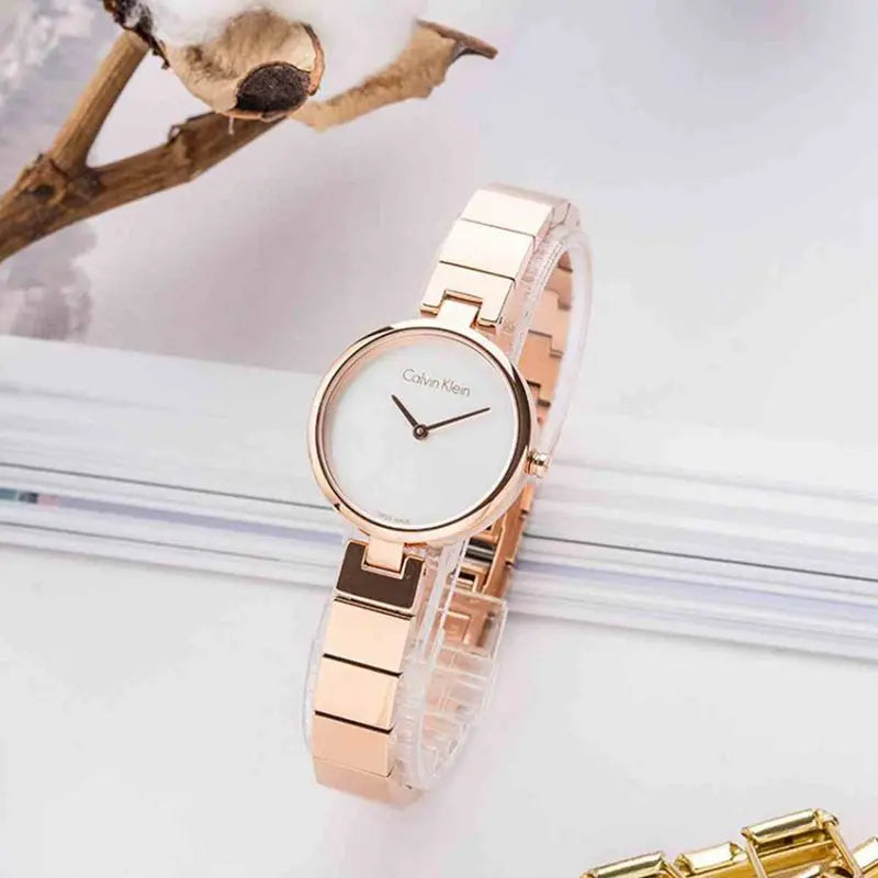  Shop Authentic Calvin Klein Authentic White Dial Rose Gold Steel Strap Watch for Women - K8G23646 - Luxxuri