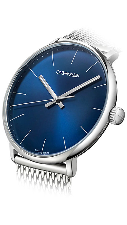  Shop Authentic Calvin Klein High Noon Quartz Blue Dial Silver Mesh Bracelet Watch for Men - K8M2112N - Luxxuri