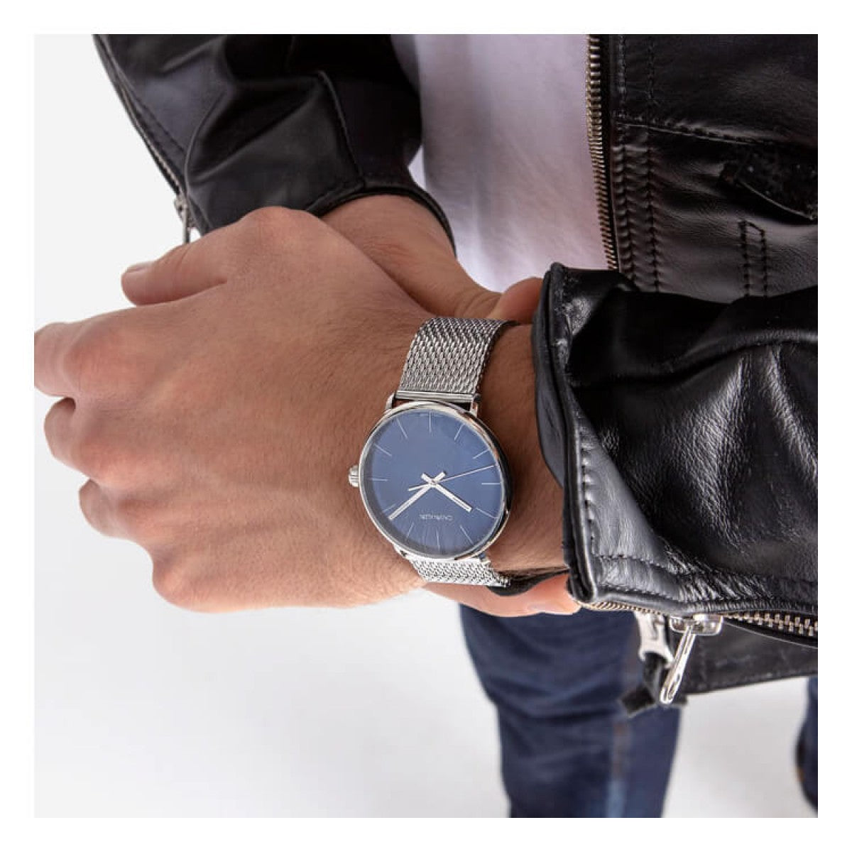  Shop Authentic Calvin Klein High Noon Quartz Blue Dial Silver Mesh Bracelet Watch for Men - K8M2112N - Luxxuri
