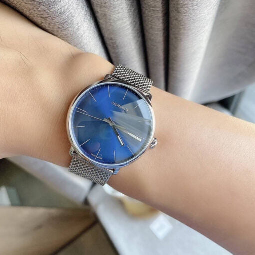  Shop Authentic Calvin Klein High Noon Quartz Blue Dial Silver Mesh Bracelet Watch for Men - K8M2112N - Luxxuri