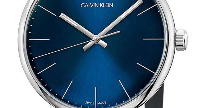  Shop Authentic Calvin Klein High Noon Quartz Blue Dial Black Leather Strap Watch for Men - K8M211CN - Luxxuri