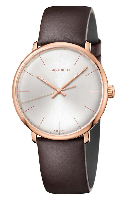  Shop Authentic Calvin Klein High Noon Silver Dial Brown Leather Strap Watch for Men - K8M216G6 - Luxxuri