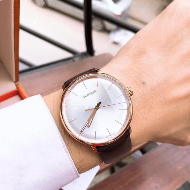  Shop Authentic Calvin Klein High Noon Silver Dial Brown Leather Strap Watch for Men - K8M216G6 - Luxxuri