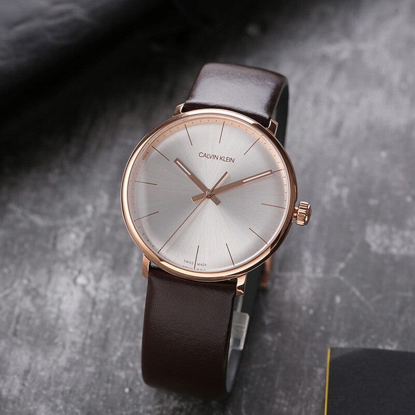  Shop Authentic Calvin Klein High Noon Silver Dial Brown Leather Strap Watch for Men - K8M216G6 - Luxxuri