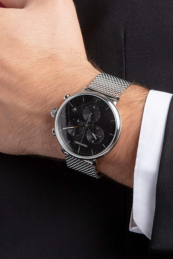  Shop Authentic Calvin Klein High Noon Chronograph Black Dial Silver Mesh Bracelet Watch for Men - K8M27121 - Luxxuri