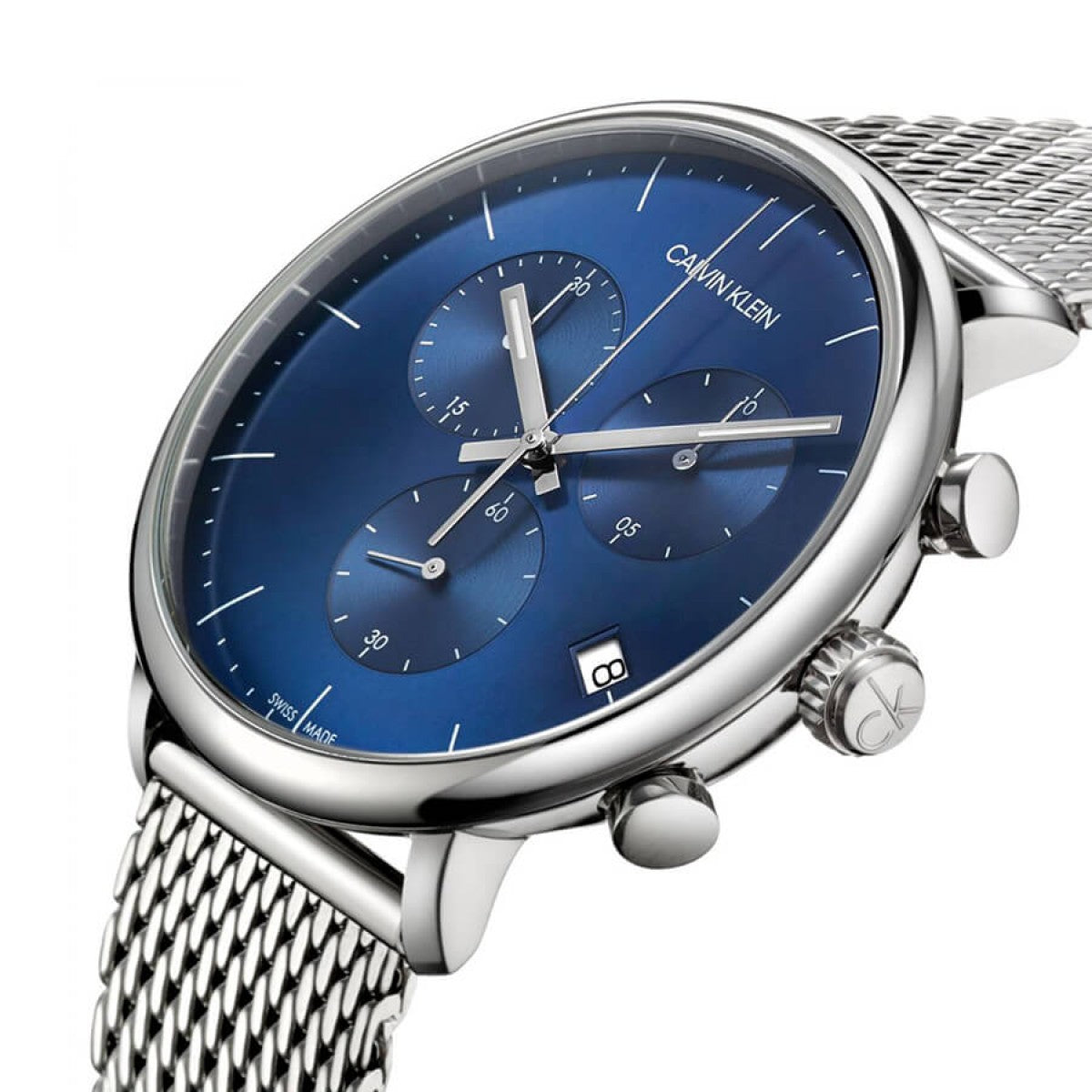  Shop Authentic Calvin Klein High Noon Chronograph Blue Dial Silver Mesh Bracelet Watch for Men - K8M2712N - Luxxuri