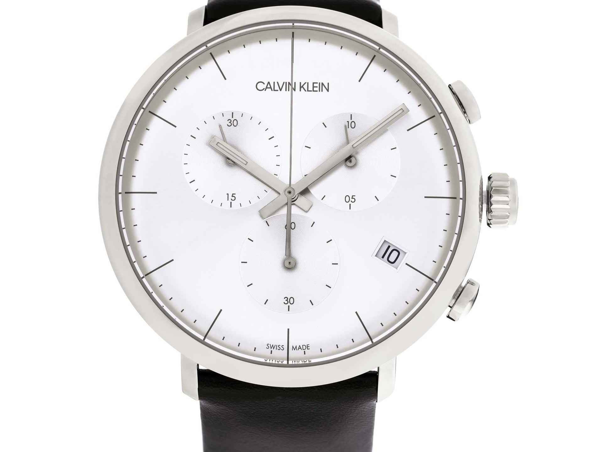  Shop Authentic Calvin Klein High Noon Chronograph White Dial Black Leather Strap Watch for Men - K8M271C6 - Luxxuri