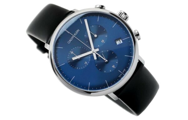  Shop Authentic Calvin Klein High Noon Chronograph Blue Dial Black Leather Strap Watch for Men - K8M271CN - Luxxuri