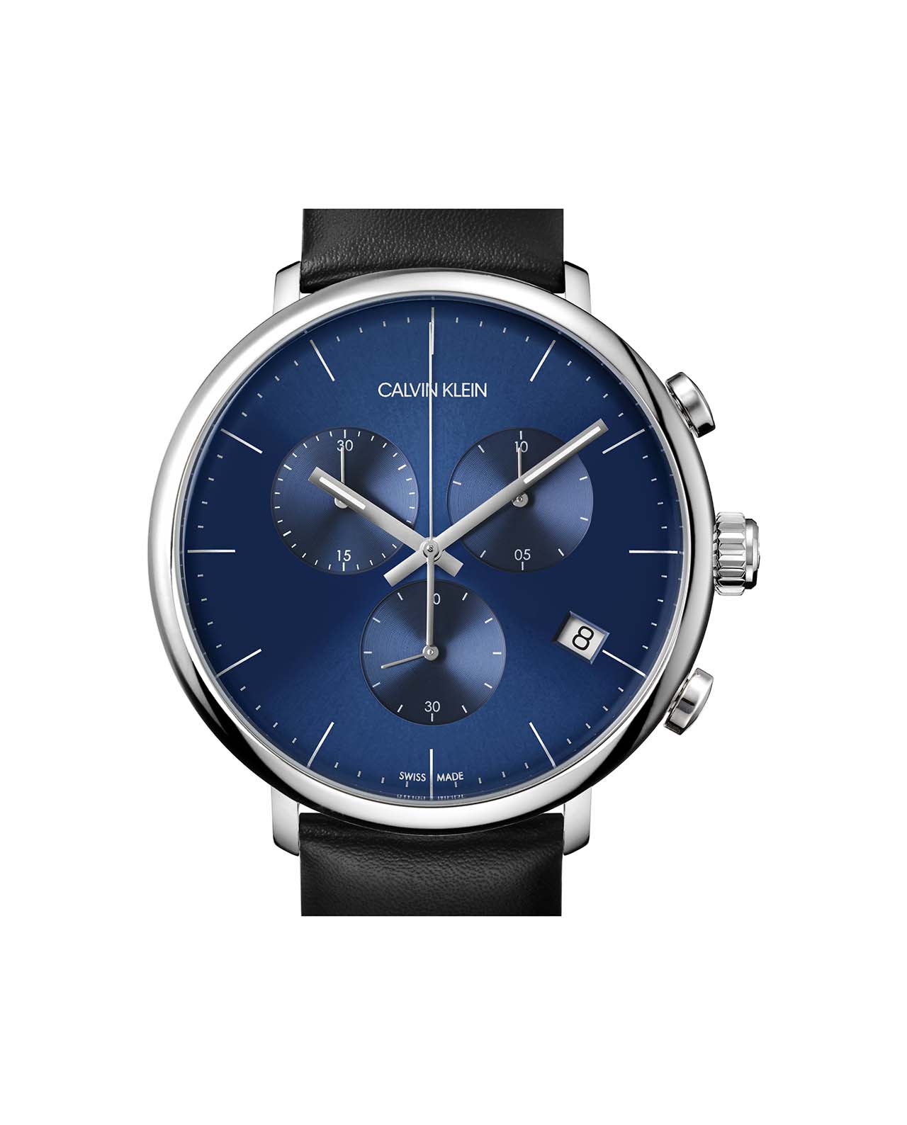  Shop Authentic Calvin Klein High Noon Chronograph Blue Dial Black Leather Strap Watch for Men - K8M271CN - Luxxuri