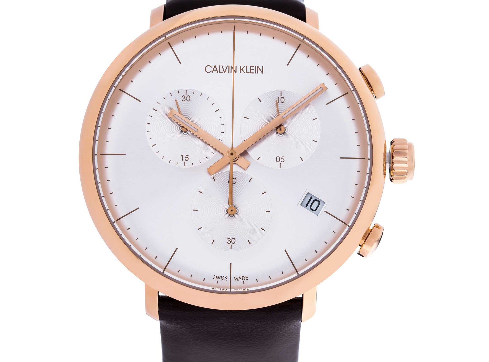  Shop Authentic Calvin Klein High Noon Silver Dial Brown Leather Strap Watch for Men - K8M276G6 - Luxxuri