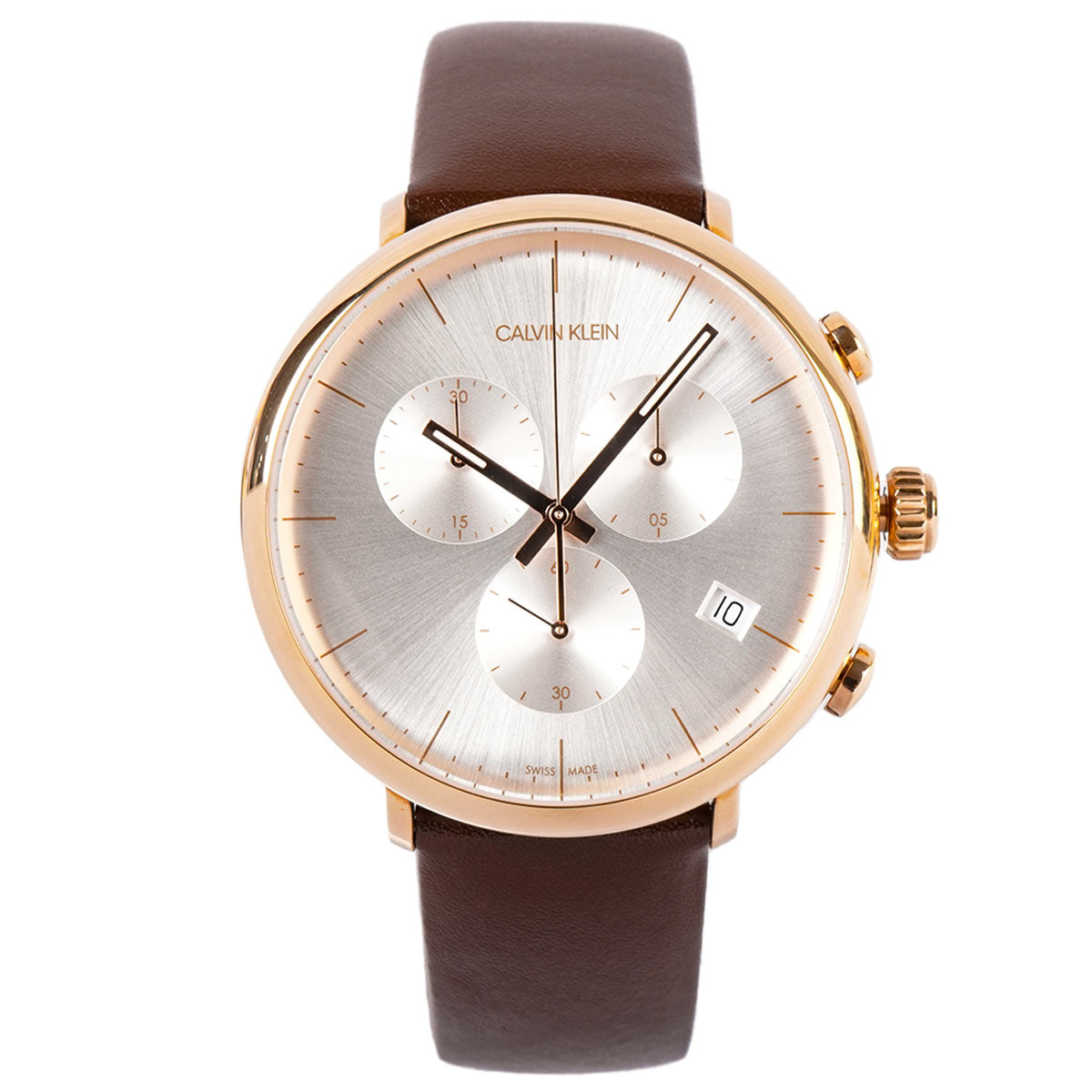 Shop Authentic Calvin Klein High Noon Silver Dial Brown Leather Strap Watch for Men - K8M276G6 - Luxxuri