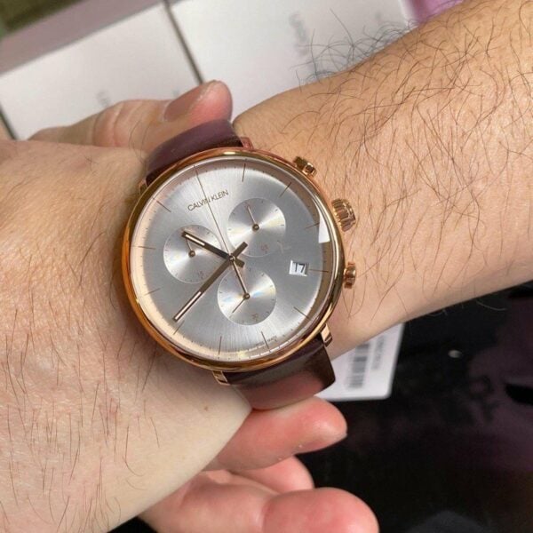  Shop Authentic Calvin Klein High Noon Silver Dial Brown Leather Strap Watch for Men - K8M276G6 - Luxxuri