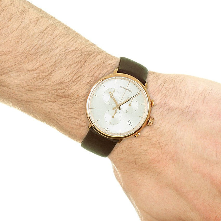  Shop Authentic Calvin Klein High Noon Silver Dial Brown Leather Strap Watch for Men - K8M276G6 - Luxxuri