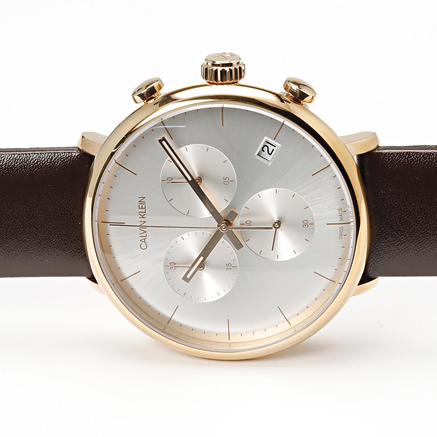  Shop Authentic Calvin Klein High Noon Silver Dial Brown Leather Strap Watch for Men - K8M276G6 - Luxxuri