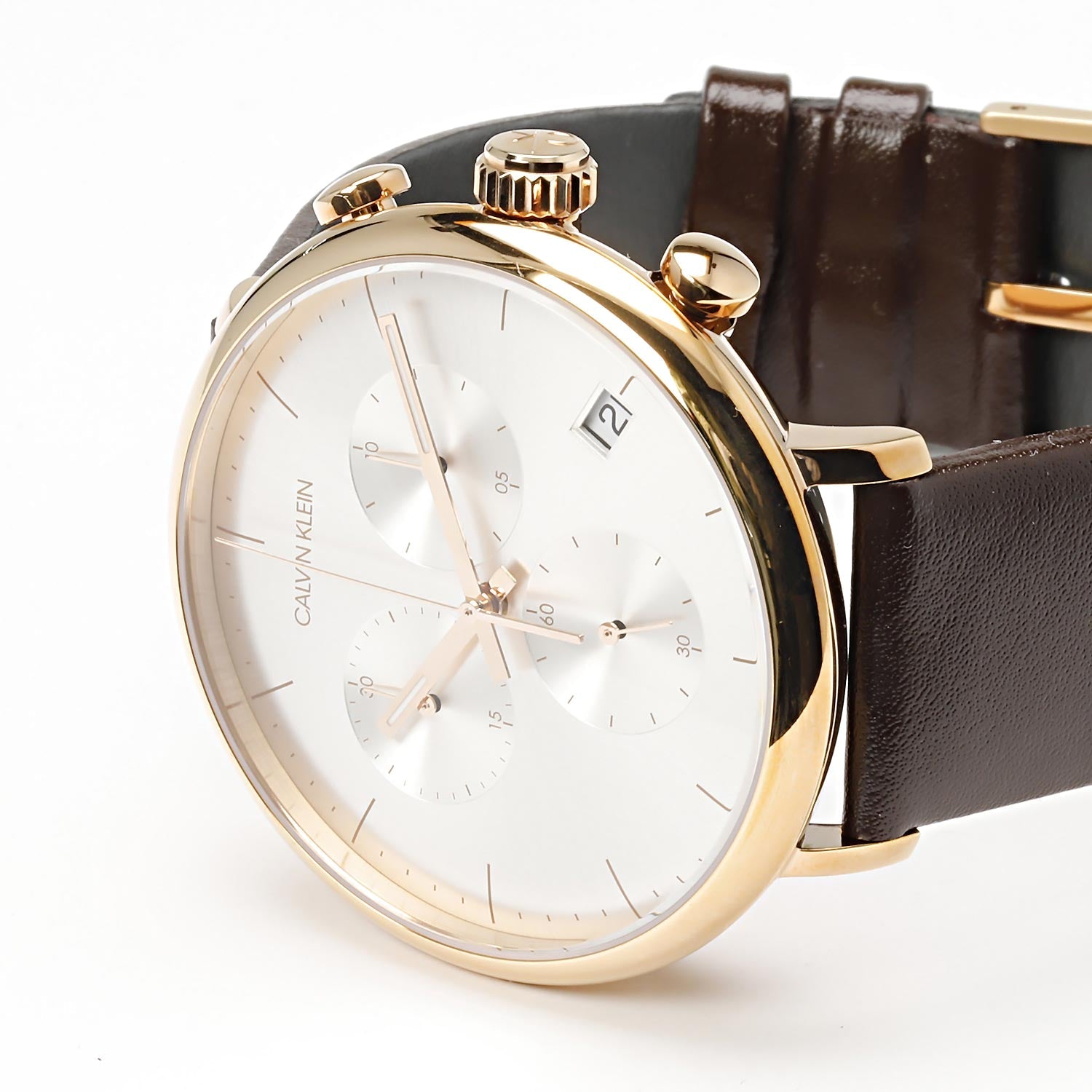  Shop Authentic Calvin Klein High Noon Silver Dial Brown Leather Strap Watch for Men - K8M276G6 - Luxxuri