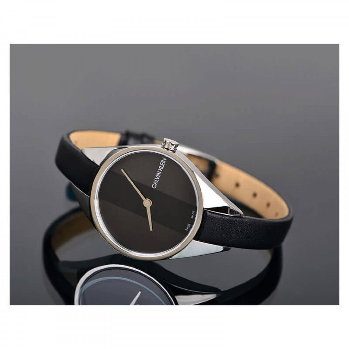  Shop Authentic Calvin Klein Rebel Black Grey Dial Black Leather Strap Watch for Women - K8P231C1 - Luxxuri