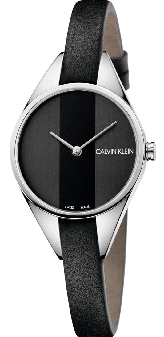  Shop Authentic Calvin Klein Rebel Black Grey Dial Black Leather Strap Watch for Women - K8P231C1 - Luxxuri