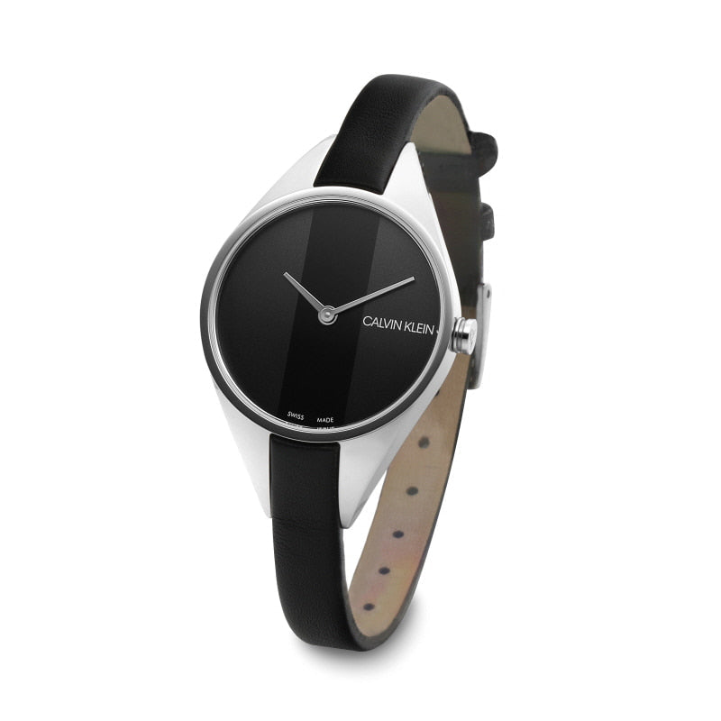  Shop Authentic Calvin Klein Rebel Black Grey Dial Black Leather Strap Watch for Women - K8P231C1 - Luxxuri