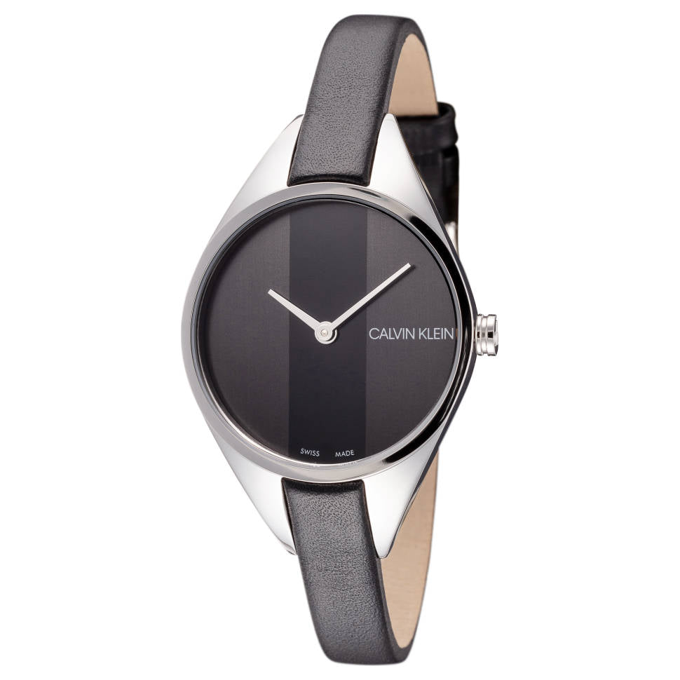  Shop Authentic Calvin Klein Rebel Black Grey Dial Black Leather Strap Watch for Women - K8P231C1 - Luxxuri