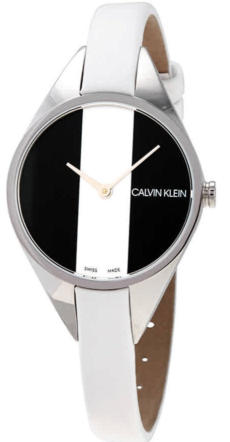  Shop Authentic Calvin Klein Rebel White Black Dial White Leather Strap Watch for Women - K8P231L1 - Luxxuri