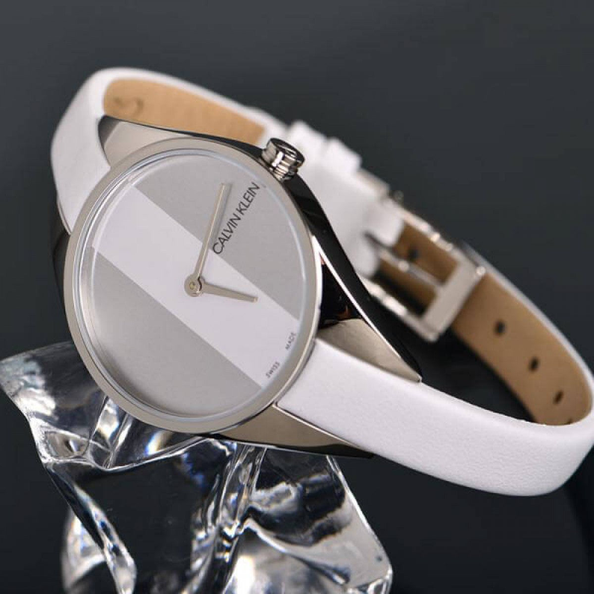  Shop Authentic Calvin Klein Rebel White Dial White Leather Strap Watch for Women - K8P231L6 - Luxxuri