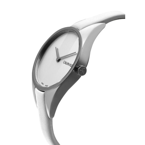  Shop Authentic Calvin Klein Rebel White Dial White Leather Strap Watch for Women - K8P231L6 - Luxxuri