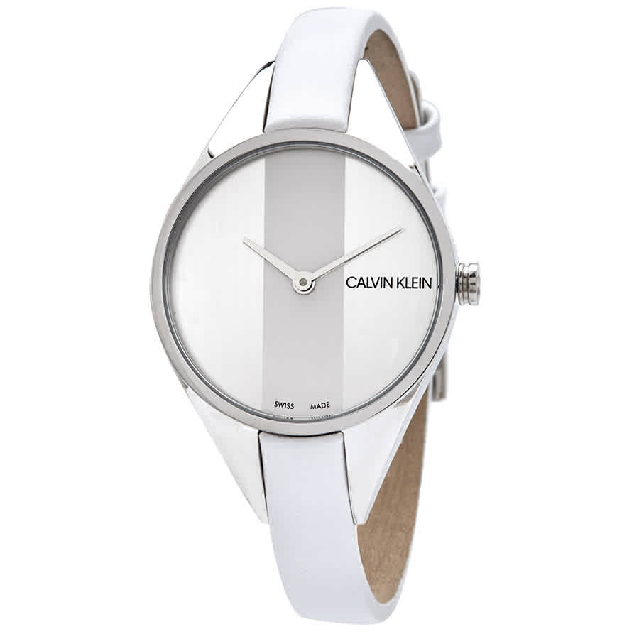  Shop Authentic Calvin Klein Rebel White Dial White Leather Strap Watch for Women - K8P231L6 - Luxxuri