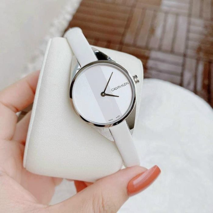  Shop Authentic Calvin Klein Rebel White Dial White Leather Strap Watch for Women - K8P231L6 - Luxxuri
