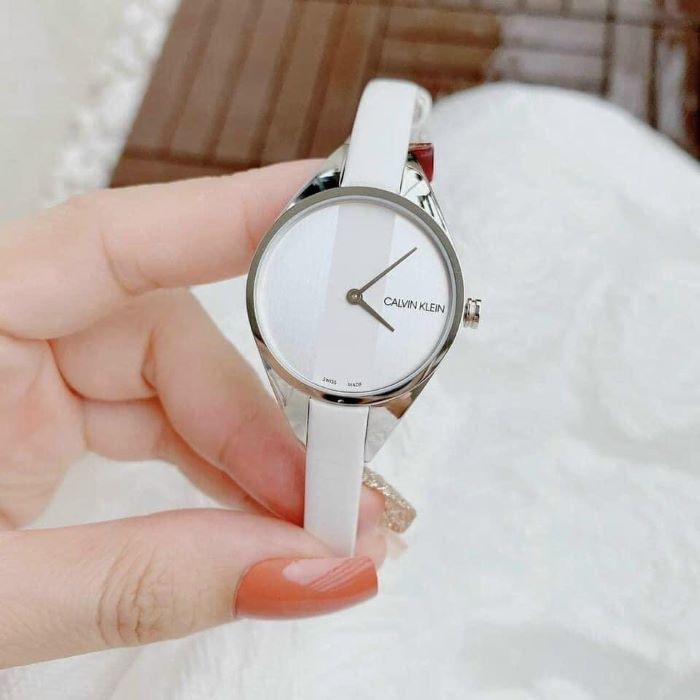  Shop Authentic Calvin Klein Rebel White Dial White Leather Strap Watch for Women - K8P231L6 - Luxxuri