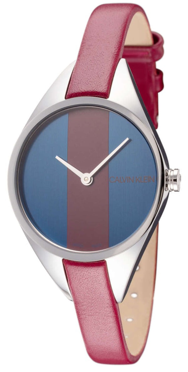  Shop Authentic Calvin Klein Rebel Blue Maroon Dial Maroon Leather Strap Watch for Women - K8P231UN - Luxxuri