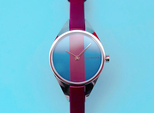 Shop Authentic Calvin Klein Rebel Blue Maroon Dial Maroon Leather Strap Watch for Women - K8P231UN - Luxxuri