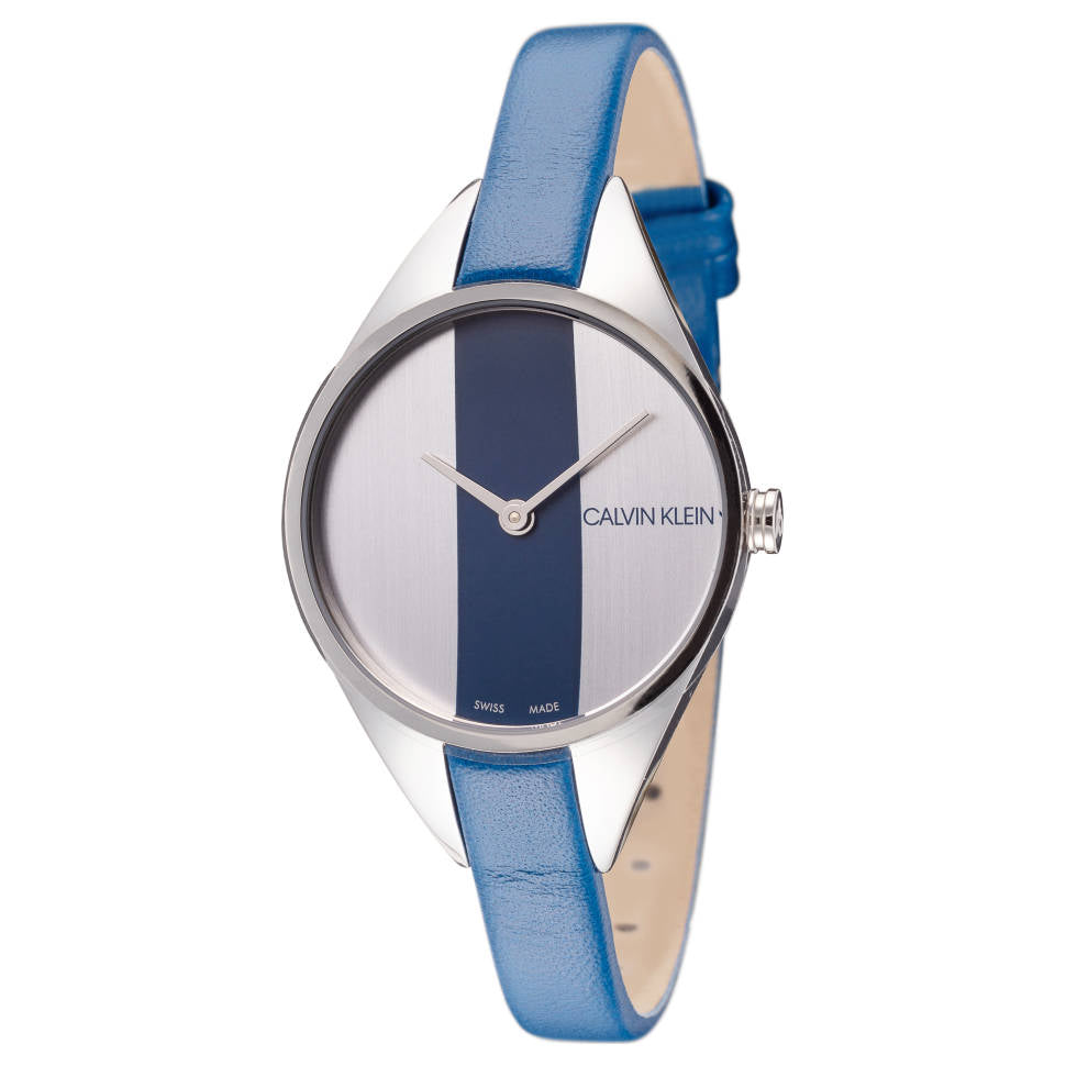  Shop Authentic Calvin Klein Rebel Blue Silver Dial Blue Leather Strap Watch for Women - K8P231V6 - Luxxuri
