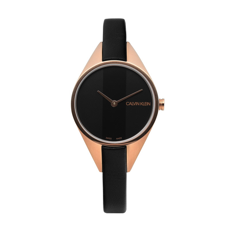  Shop Authentic Calvin Klein Rebel Black Dial Black Leather Strap Watch for Women - K8P236C1 - Luxxuri