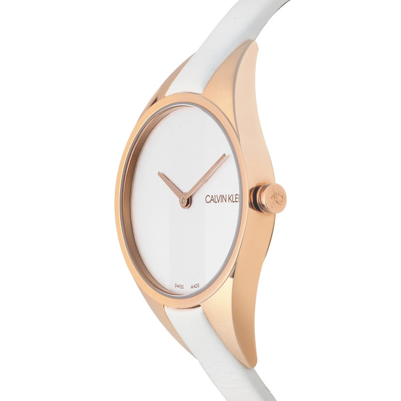  Shop Authentic Calvin Klein Rebel White Grey Dial White Leather Strap Watch for Women - K8P236L6 - Luxxuri