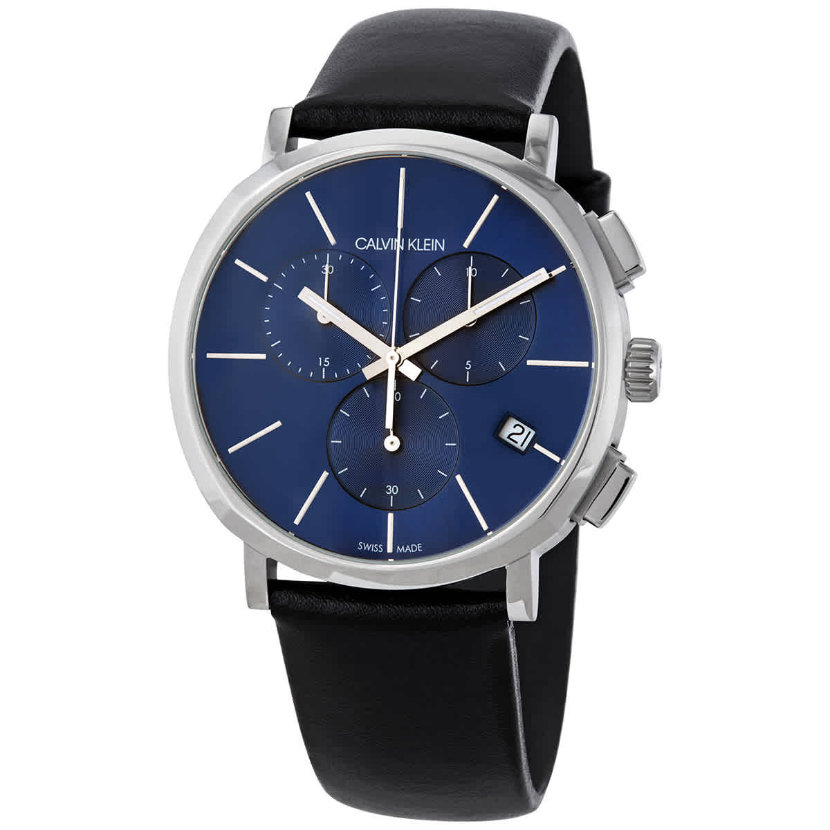  Shop Authentic Calvin Klein Chronograph Blue Dial Black Leather Strap Watch for Men - K8Q371CN - Luxxuri