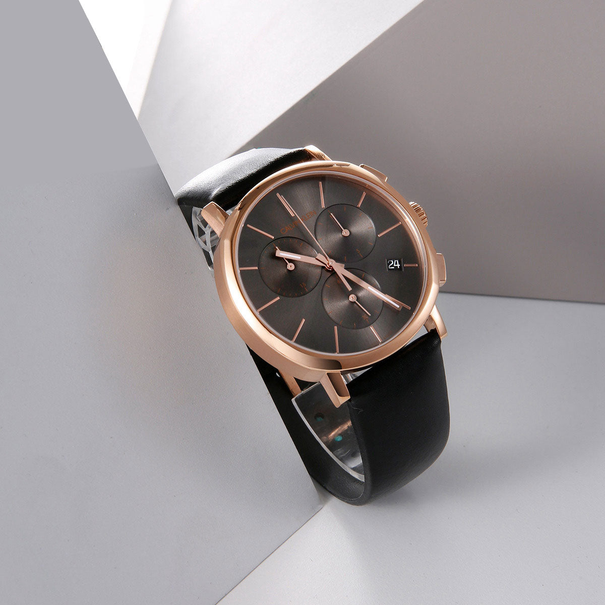  Shop Authentic Calvin Klein Posh Grey Dial Black Leather Strap Watch for Men - K8Q376C3 - Luxxuri