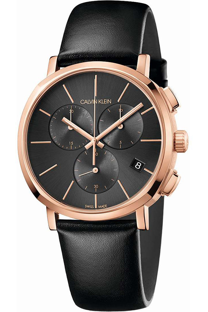  Shop Authentic Calvin Klein Posh Grey Dial Black Leather Strap Watch for Men - K8Q376C3 - Luxxuri