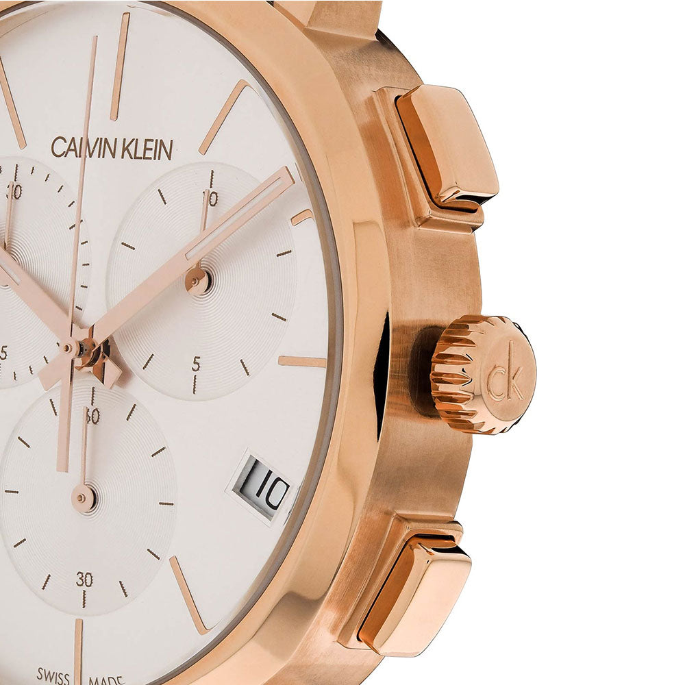  Shop Authentic Calvin Klein Posh Chronograph White Dial Brown Leather Strap Watch for Men - K8Q376G6 - Luxxuri