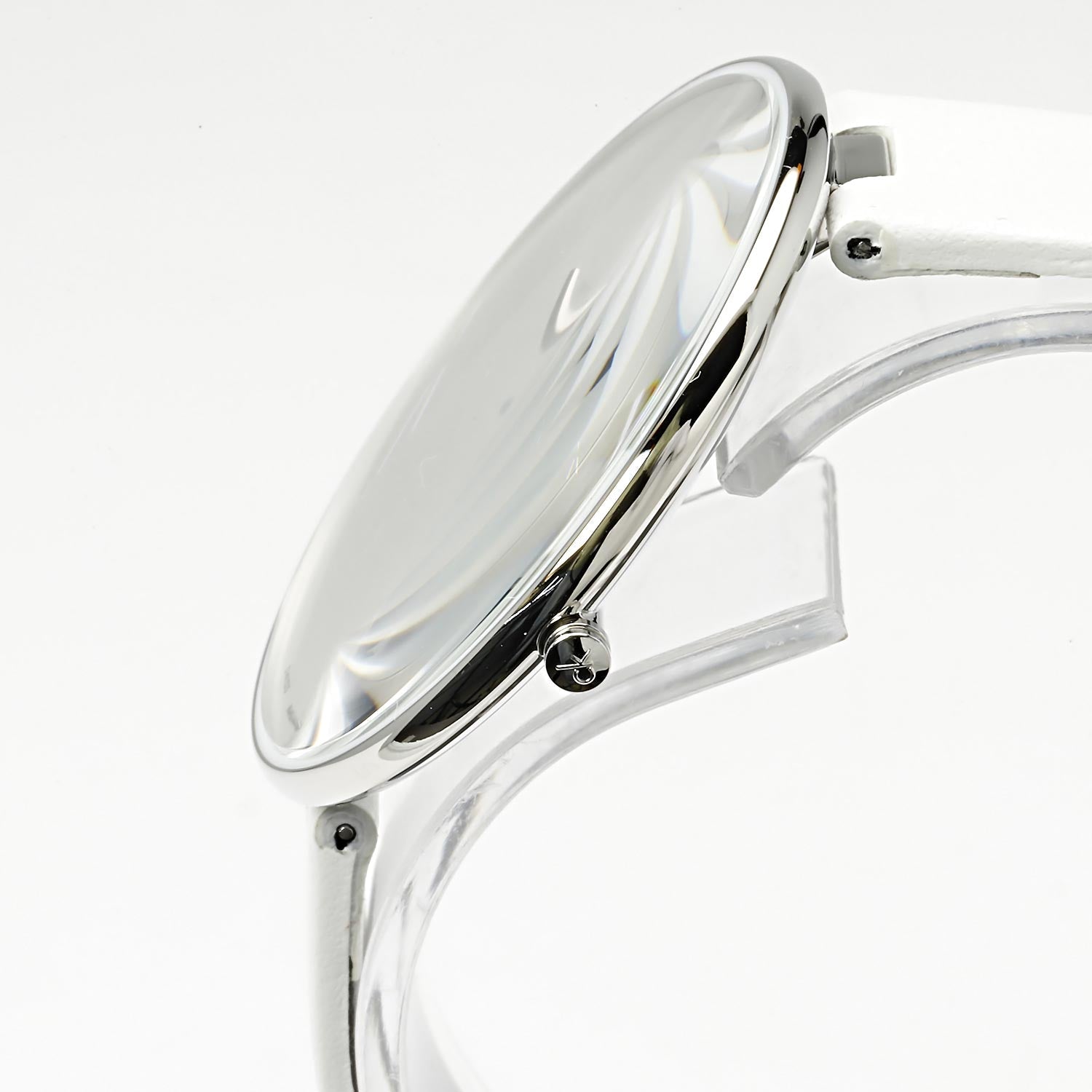  Shop Authentic Calvin Klein Full Moon White Dial White Leather Strap Watch for Women - K8Y231L6 - Luxxuri