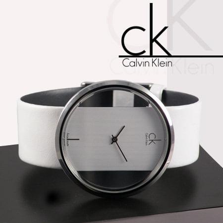 Calvin Klein Glam Transparent Dial White Leather Strap Watch for Women - K9423101