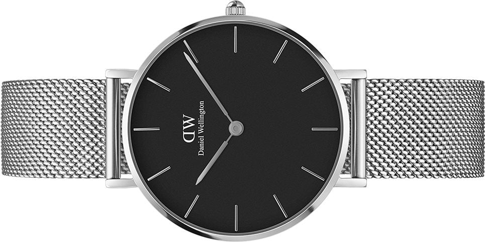  Shop Authentic Daniel Wellington Classic Petite Sterling Black Dial Silver Mesh Bracelet Watch For Women - DW00100162 - Luxxuri